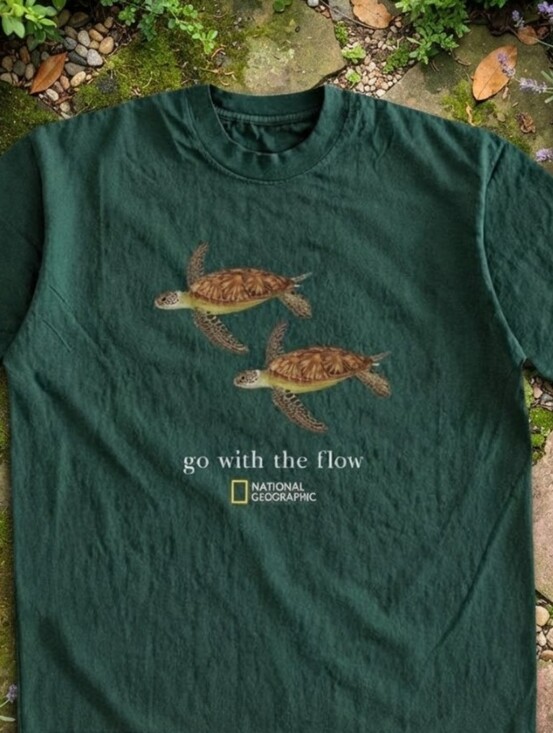 None Other - National Geographic with two sea turtles and the words go with the flow T-shirt
